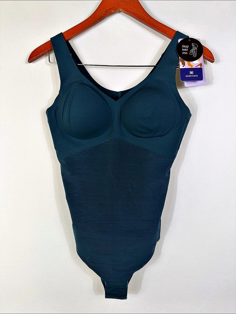 Honeylove Shapewear Bodysuit in Teal Blue. Womens Size Medium NWT. Full bottom